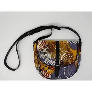 VERA BRADLEY Slim Saddle Bag Crossbody Purse Painted Feathers Quilted Purple